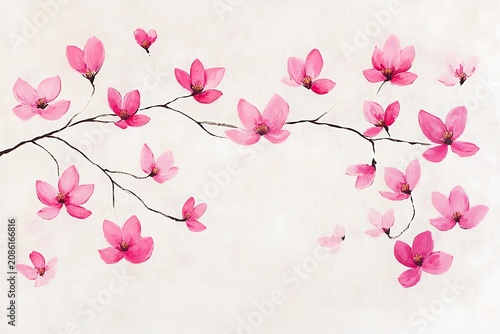 Delicate pink blossoms on bare branches