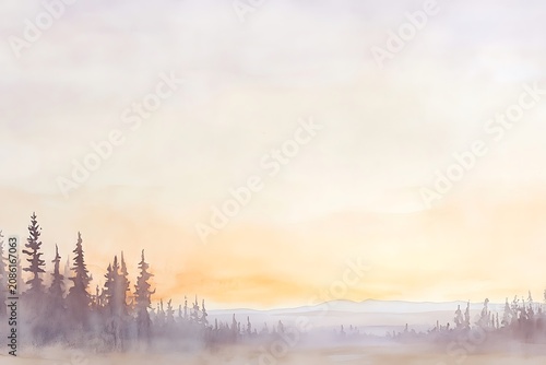 Serene winter sunrise over snowy forest