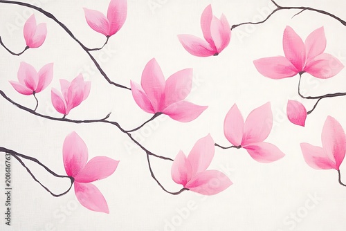 Delicate pink blossoms on branches