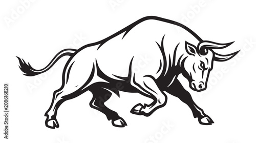 Fotografie Bull Dynamic Black White Logo Vector for Branding and Sports