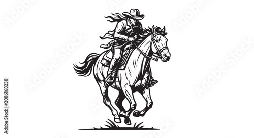 Fotografía Cowboy Rider Line Art Logo of Horseman in Western Style