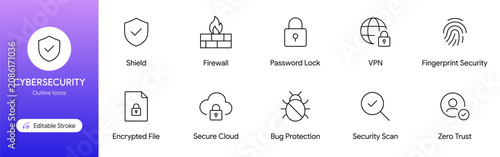 Cybersecurity icons set with shield, firewall and password lock vector illustration