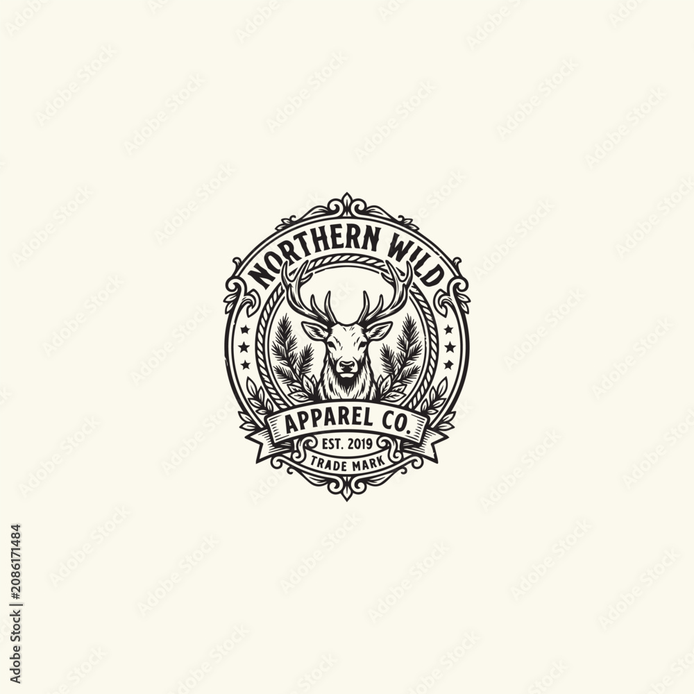 Obraz premium Vintage deer logo vector icon illustration