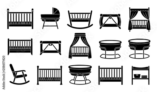 Baby Cribs and Bassinets Silhouette Vector Collection EPS10