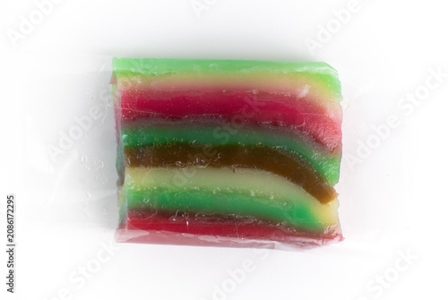 Kue Lapis. Traditional Indonesian Layered Steamed Cake  Wrapped in Plastic