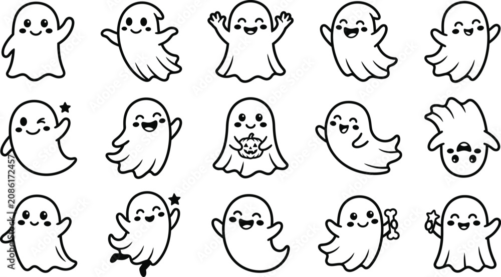 Obraz premium Cute cartoon ghost collection for halloween greeting cards and crafts with halloween, illustration