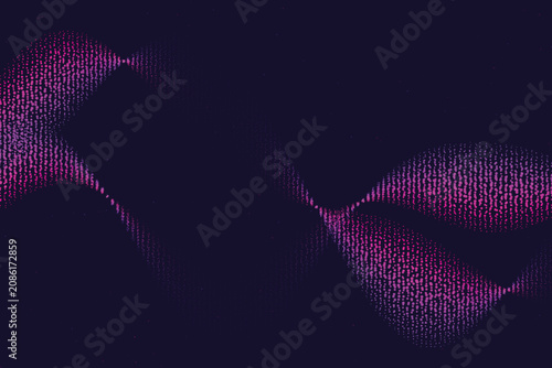 Schilderij op canvas Neon particle waveform surge in deep purple gradient