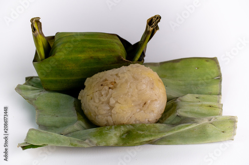 Lemper, Traditional Indonesian Savory Sticky Rice Snack Wrapped in Banana Leaf