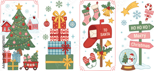 Collection of cute, hand-drawn Christmas illustrations and elements for festive design