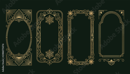 Elegant Art Deco Golden Frames and Borders Collection on Dark Green Background