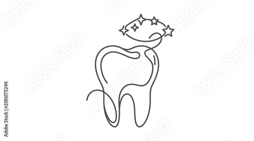 Healthy tooth continuous line drawing dental clinic stomatology emblem vector graphic on white background