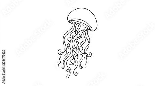 Minimalist continuous line jellyfish icon drifting marine creature ocean vector graphic isolated on white