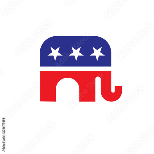 Republican Party Elephant Logo with Stars and Patriotic Red, White, and Blue Colors