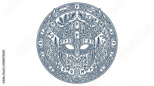 Tableau sur toile Intricate Norse Viking Symbol with Runes and Tree of Life.