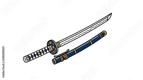 Photos Japanese Katana Sword and Scabbard Illustration.