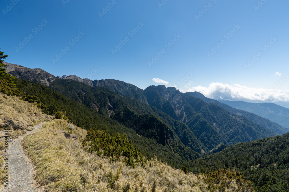 Fototapeta premium Mount Jade trekking route and summit scenery in Yushan National Park, Taiwan
