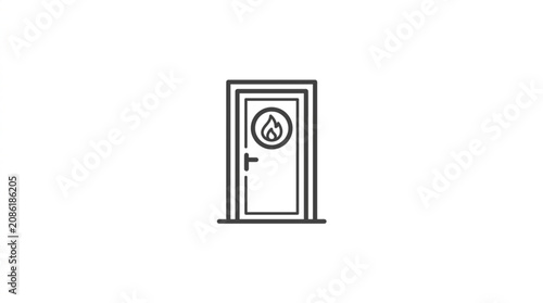 Minimalist door with flame symbol icon design.