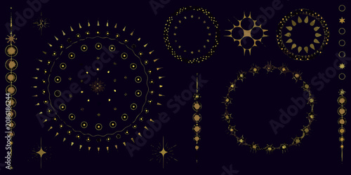 Photos Moon Phases And Celestial Motifs Golden Vector Illustration On Black