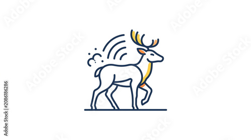 Obraz na plátně Minimalist line art of a running deer with antlers.