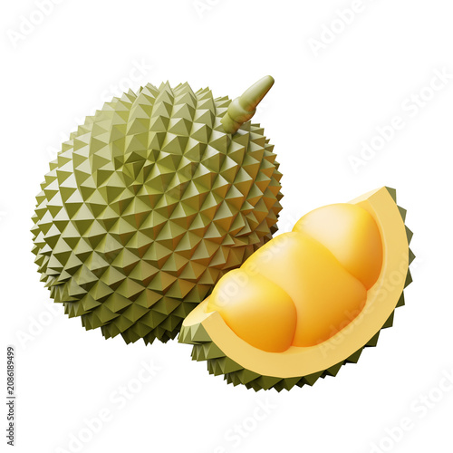 Fotografie 3D Illustration of Whole and Sliced Durian Fruit Icon