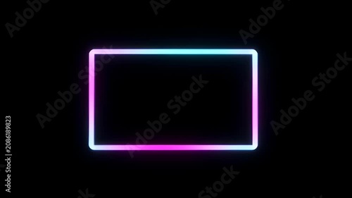 Neon frame loop glowing rectangle on black background with cyan and magenta light, vibrant soft pink glow, abstract modern design for SEO mockup banner