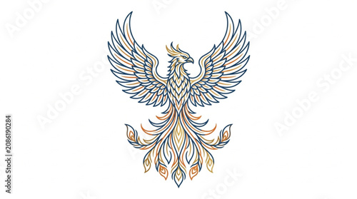 Obraz na plátně Mythical Phoenix Bird Illustration With Spread Wings.