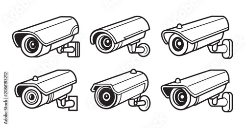 Obraz na płótnie Set of outline surveillance camera icons for security system design monitoring equipment symbols in black