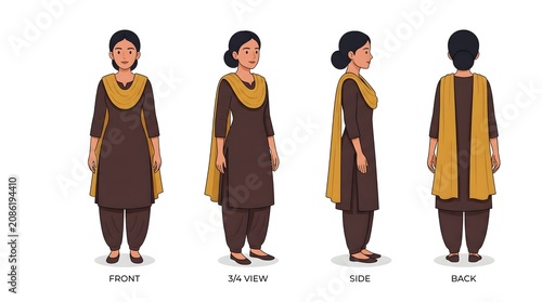 Indian Woman Character Turnaround in Salwar Kameez Vector