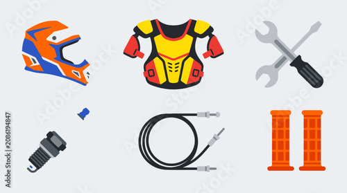 Powersports accessory set icons on a gray background for design