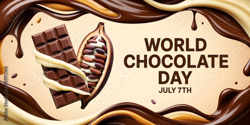 Celebration of Dark Chocolate Bar with Ornate Gold Design on Vintage Parchment Background