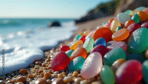 Colorful sea glass tumbled by Baltic waves, close-up , natural, environment