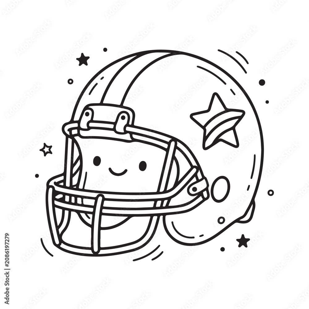 Fototapeta premium Smiling cartoon football helmet character face.
