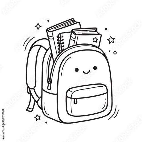Smiling Backpack with School Books Inside.
