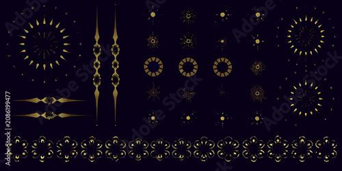 Cuadro en lienzo Gold Lunar Motifs And Starbursts Decorative Vector Illustration