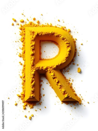 Yellow powder is stacked in the shape of an alphabet R on the floor.