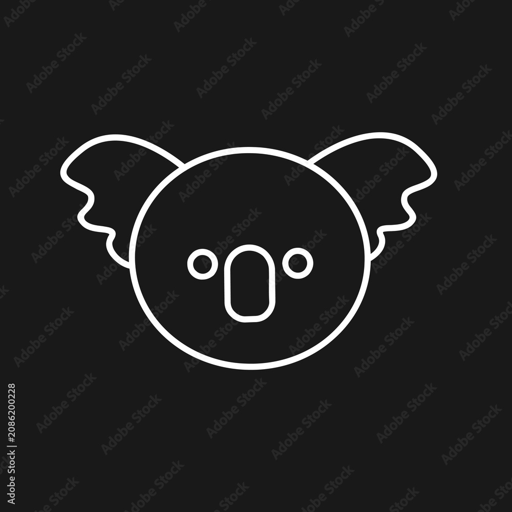 Fototapeta premium Minimalist Koala Head Icon Line Art Illustration on Black Background