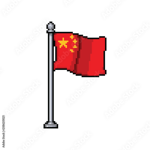 Obraz na płótnie Pixel art China flag vector illustration isolated on white background