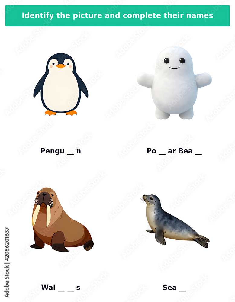 Obraz premium Arctic animals penguin polar bear walrus seal sea life.