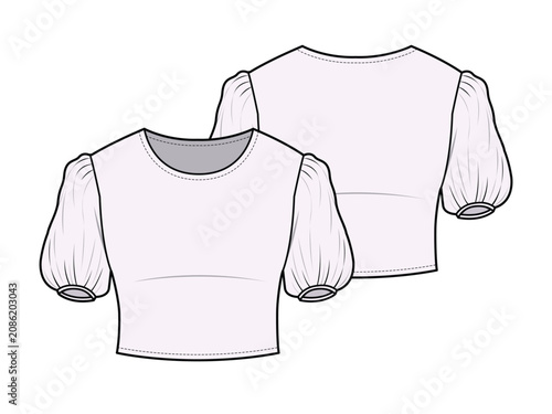 Puff sleeve top front and back view mockup template vector illustration.