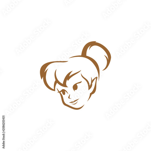 A stylized, modern vector illustration featuring the profile of a magical fairy character with a ponytail, capturing a whimsical and enchanting expression.