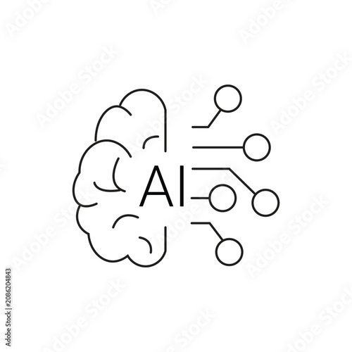 AI deep learning brain single icon with editable stroke, perfectly designed for neural network visualizations, machine learning software, and advanced technology concepts.
