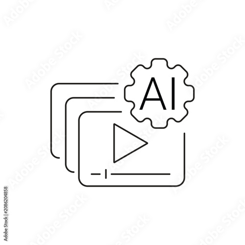 AI video generation media single icon with editable stroke, highly useful for automated video editors, multimedia software, and smart streaming platforms.
