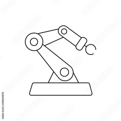 Industrial robotic arm single icon with editable stroke, highly useful for factory automation software, manufacturing engineering dashboards, and smart industry concepts.