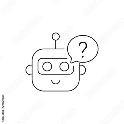 AI robot FAQ question single icon with editable stroke, perfectly designed for smart helpdesk centers, automated customer support, and virtual assistant bots.