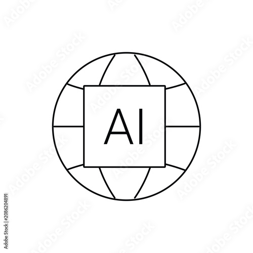 Global AI network chip single icon with editable stroke, perfect for worldwide technology concepts, international tech business, and global smart systems.