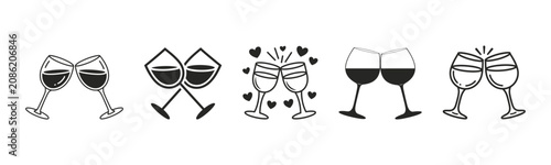 Obraz na płótnie Set of wine glasses clinking together icons