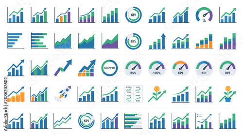 Business growth and data visualization icons for analytics dashboard