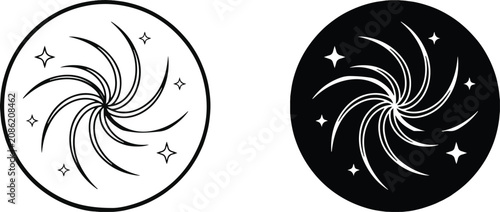 Photos Spiral galaxy icons with stars in black and white circular frames astronomy univ