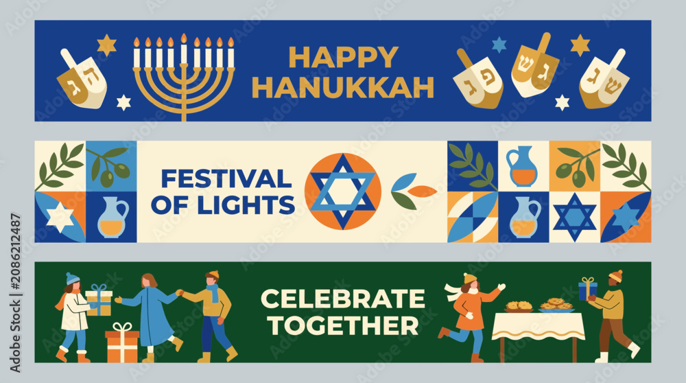 Fototapeta premium Hanukkah Web Banner Set - Vector Illustration