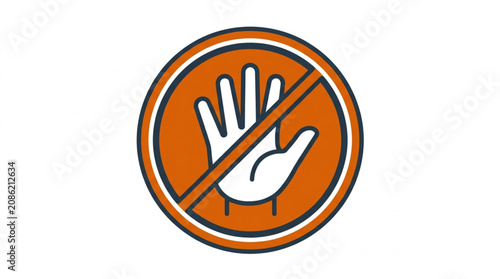 Fotografie Prohibition sign with hand symbol in orange circle.